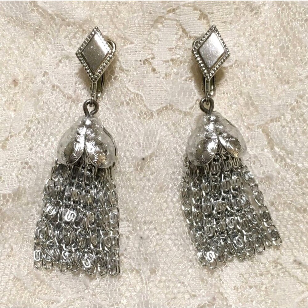 Vintage Tassel Earrings Clip Ons signed Sarah Coventry 70s mid century